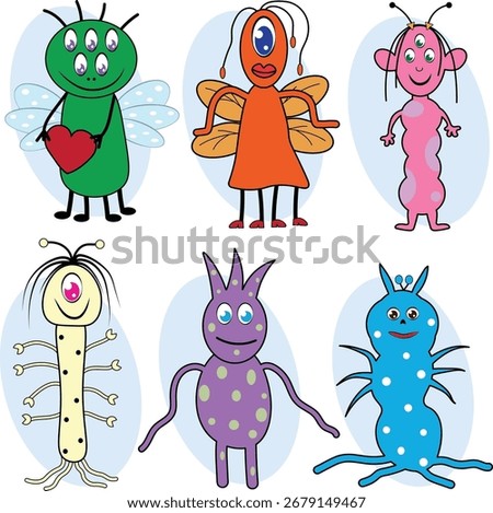 Cartoonish Alien Monster Character Illustrations