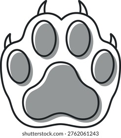 Cartoonish animal paw print with devil horns gray and white