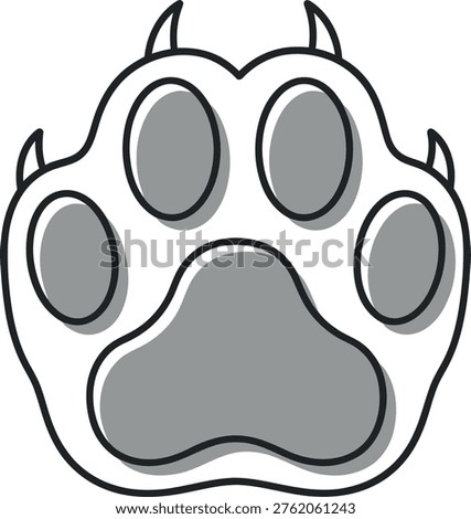 Cartoonish animal paw print with devil horns gray and white