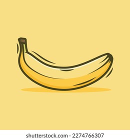 Cartoonish Banana on yellow background health food nature fruit logo symbol hand drawn illustration