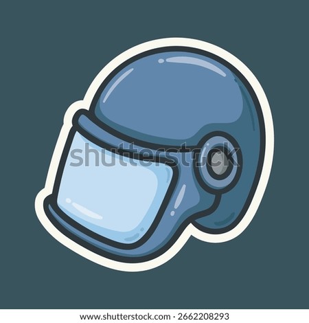 Cartoonish Blue Pilot Helmet with Visor in isolated background