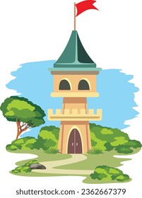 Cartoonish castle. Simple drawing. Vector