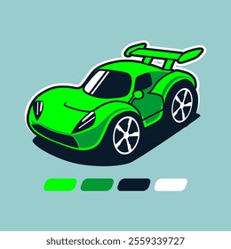 Cartoonish child friendly illustration of a cute sports car 