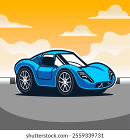 Cartoonish child friendly illustration of a cute sports car 