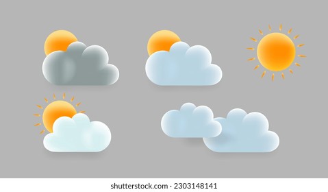 Cartoonish Clouds Weather Icon Set.  Vector