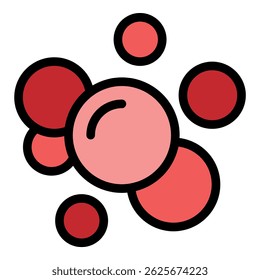 Cartoonish depiction of weightless bubbles floating in the air, with a gradient going from pink to red