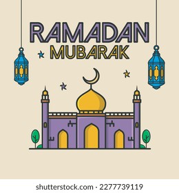 Cartoonish design Ramadan background with mosque