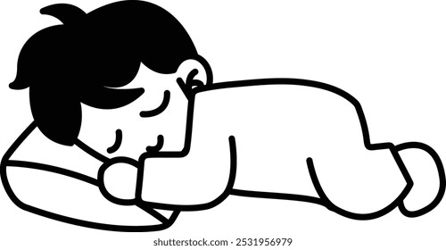 A cartoonish drawing of a boy sleeping on a pillow