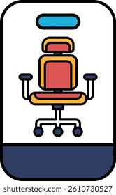 A cartoonish drawing of a chair with orange and red accents. The chair is sitting on a white background