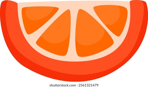 Cartoonish drawing featuring a vibrant slice of ripe orange, highlighting its juicy segments and rich color, celebrating health and the appeal of natural food choices