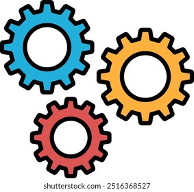 cartoonish drawing of gears in a line style.