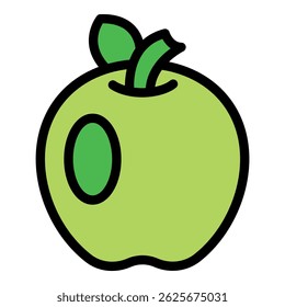 Cartoonish drawing of a green apple with number zero, representing healthy eating habits and learning about numbers
