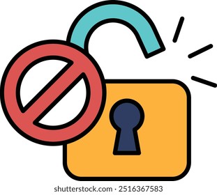 A cartoonish drawing of lock with a no entry sign