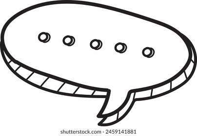 A cartoonish drawing of a speech bubble with four dots in the middle
