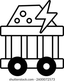 A cartoonish drawing of a train car with a lightning bolt on it