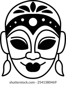 A cartoonish face with a black and white mask on it
