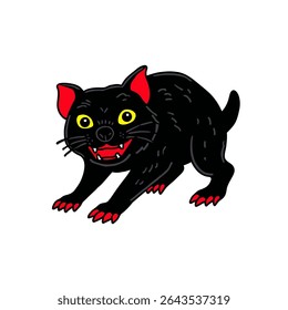 Cartoonish feline snarls menacingly on plain backdrop displaying fangs