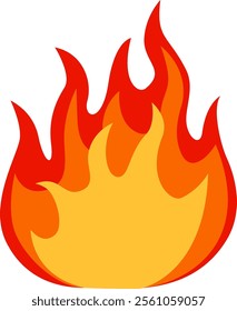 Cartoonish fire burning with high red and orange flames creating a warm and intense atmosphere, ideal for representing concepts related to heat, energy, and passion