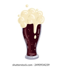 A cartoonish glass of dark, foamy beer. Vector graphics.