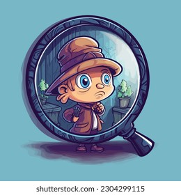 cartoonish illustration of a character using a magnifying glass to solve a miniature mystery