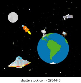 Cartoonish Illustration of the Earth and Outer Space