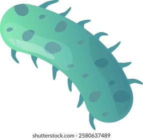 Cartoonish illustration featuring a vibrant green virus cell, complete with small spikes adorning its membrane, set against a clean white background for clear visibility