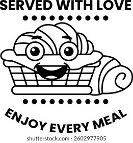 A cartoonish image of a basket of laundry with a smiling face on it