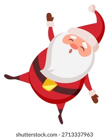 A cartoonish image of Santa Claus doing a cartwheel