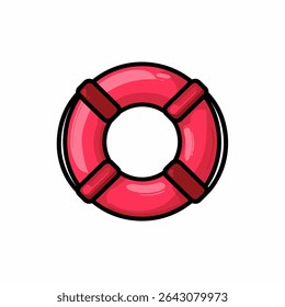 Cartoonish lifesaver floats solo simply on white background safety