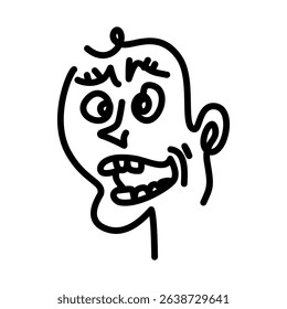 Cartoonish Line Art Portrait with Exaggerated Features and Open 