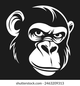 A cartoonish monkey illustration in black and white line art style