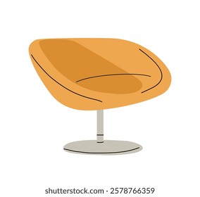 A cartoonish orange armchair with a metal base. The chair is a simple design with no embellishments. Vector flat illustration isolated on white background