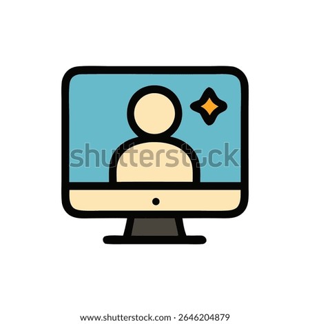 A cartoonish profile icon, highlighted with a starburst, displayed on a computer monitor.