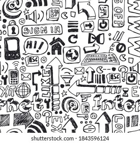 cartoonish seamless print design about technological devices and symbols