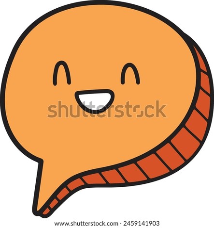 A cartoonish smiley face is drawn on a white background. The smiley face is surrounded by a speech bubble, which is also drawn in a cartoonish style. Scene is lighthearted and cheerful