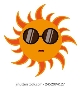 Cartoonish sun isolated white background. Summer art in trendy Limited color Palettes style. Vector illustration can used postcard, banner, poster. Template t-shirt print. EPS 10