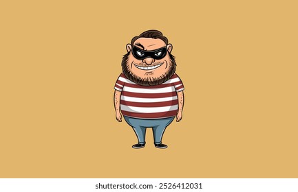 Cartoonish thief wearing a striped shirt.