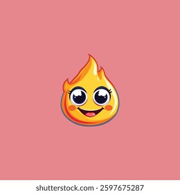 Cartoonish Vector Flame with Happy Expression in Cute Emoji Style Featuring Pink Background