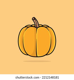 Cartoonish vector Halloween pumpkin with a candle inside. Halloween pumpkin isolated on yellow background.