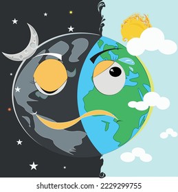 Its a cartoonish vector  . This is a world of double side.One is day and the other side is night. 