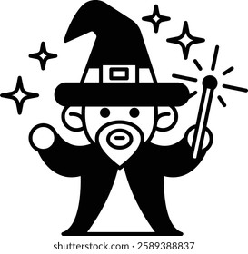 A cartoonish wizard with a hat and a wand