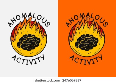 Cartoonist anomalous activity text. Depiction of the brain with the surroundings on fire showing intense activity throughout the brain.