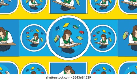 The Cartoonist is Drawing Fish in a Bubble Surrounded by Yellow and Blue Colors