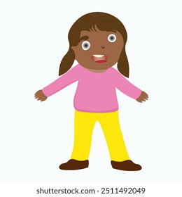 Cartoonist Fat Angry black Girl in pink shirt and yellow pant isolated on white background. Editable vector EPS available