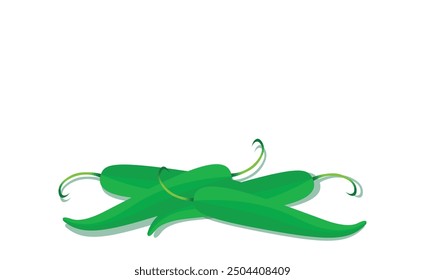 Cartoonist four green Chilies isolated on white background. Long chilies illustration Editable vector EPS available