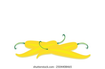 Cartoonist four yellow Chilies isolated on white background. Long chilies illustration Editable vector EPS available