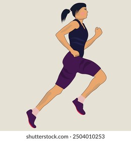 Cartoonist Girl with jogging costume running. Athletic women runner isolated on light background. Editable vector EPS available