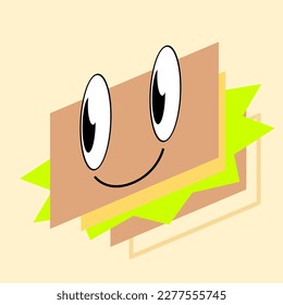 Cartoonized Cute Cheese Burger Illustration, Y2K Styled