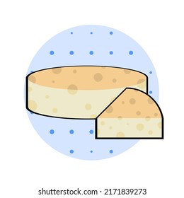 Karikaturenkäse mit geschnittenem Portionsbild, mit Kreis der blauen Punkte