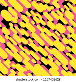 Cartoonl abstract coloured yellow and black on pink lines and dots seamless pattern for textile brending, fabric, wraping